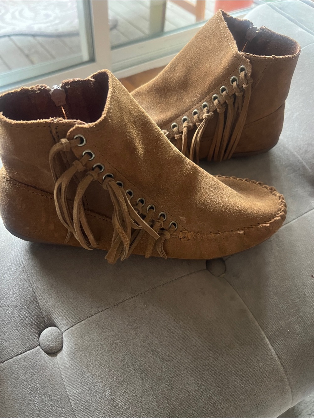 Minnetonka Brown Suede Fringe Moccasin Ankle Boots